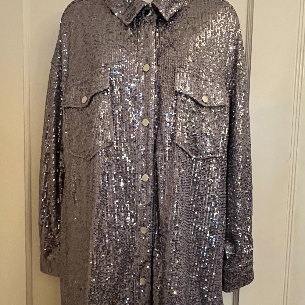 Silver Sequin Shacket Top by Riley and Rae NWT